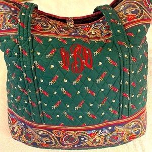 Rare Golf Green Large Button Tote with VBD (Vera Bradley Designs)